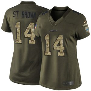 Trendy Premium Graceful Lions #14 Amon-Ra St. Brown Green Women's Stitched NFL Limited 2015 Salute to Service Jersey