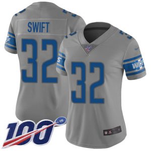 Trendy Stylish Impressive Lions #32 D'Andre Swift Gray Women's Stitched NFL Limited Inverted Legend 100th Season Jersey