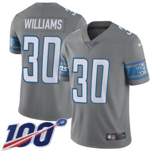 Trendy Unique Comfortable Lions #30 Jamaal Williams Gray Youth Stitched NFL Limited Rush 100th Season Jersey
