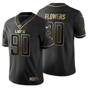 Unique Alluring Exquisite Classic Detroit Lions #90 Trey Flowers Men's Black Golden Limited NFL 100 Jersey