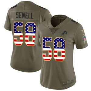 Unique Attractive Cool Detroit Lions #58 Penei Sewell Olive/USA Flag Women's Stitched NFL Limited 2017 Salute To Service Jersey