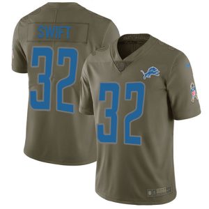 Unique Chic Lions #32 D'Andre Swift Olive Men's Stitched NFL Limited 2017 Salute To Service Jersey