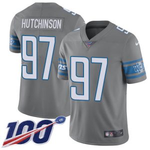 Unique Elegant Authentic Lions #97 Aidan Hutchinson Gray Men's Stitched NFL Limited Rush 100th Season Jersey