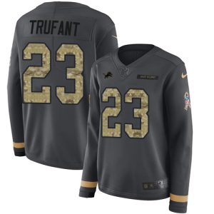 Unique Elegant Lions #23 Desmond Trufant Anthracite Salute to Service Women's Stitched NFL Limited Therma Long Sleeve Jersey