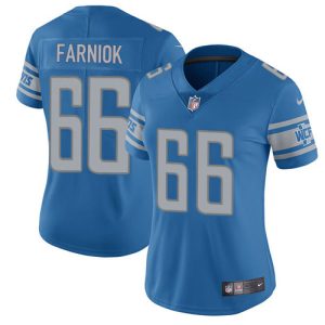 Unique Fabulous Modern Fantastic Lions #66 Matt Farniok Blue Team Color Women's Stitched NFL Vapor Untouchable Limited Jersey
