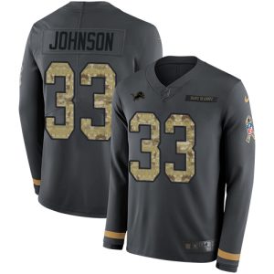 Unique Fantastic Trendy Marvelous Lions #33 Kerryon Johnson Anthracite Salute to Service Men's Stitched NFL Limited Therma Long Sleeve Jersey