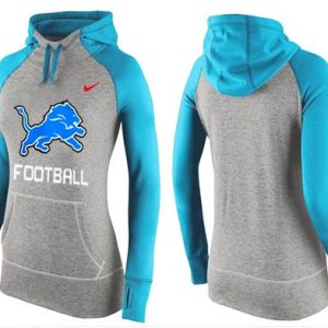 Unique Handsome Stunning Superb Women's Detroit Lions Performance Hoodie Grey & Light Blue