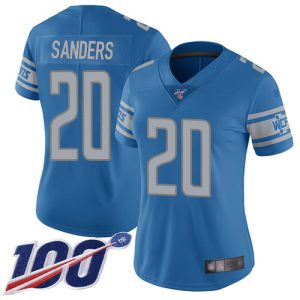 Unique Premium Authentic Lions #20 Barry Sanders Blue Team Color Women's Stitched NFL 100th Season Vapor Limited Jersey