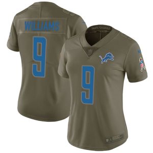 Unique Premium Lions #9 Jameson Williams Olive Women's Stitched NFL Limited 2017 Salute To Service Jersey