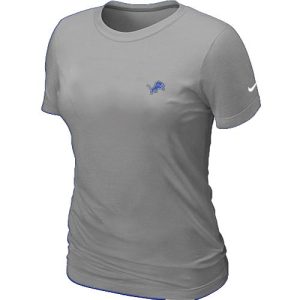 Unique Premium Women's Detroit Lions Chest Embroidered Logo T-Shirt Grey