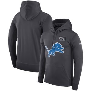 Unique Sleek NFL Men's Detroit Lions Anthracite Crucial Catch Performance Pullover Hoodie