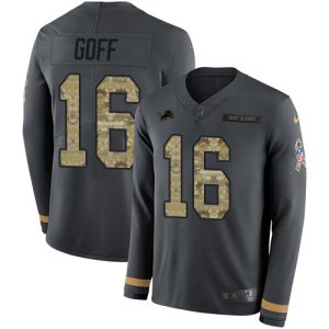 Unique Superb Stunning High Quality Detroit Lions #16 Jared Goff Anthracite Salute to Service Youth Stitched NFL Limited Therma Long Sleeve Jersey